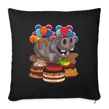 Enfants anniversaire cadeau animal hippopotame - Housse de coussin décorative 45 x 45 cm - noir - Devant
