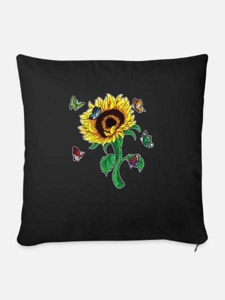 Blumen Geschenk Schmetterling Sonnenblume - Sofakissenbezug 45 x 45 cm - Schwarz