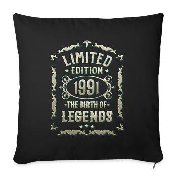 Né en 1991 - Cadeau d’anniversaire 1991 - Housse de coussin décorative 45 x 45 cm - noir - Devant