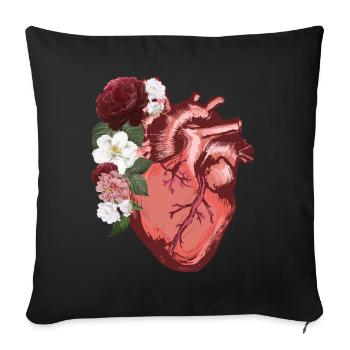 Anatomical Heart Flowers Love Women Men - Sofa pillowcase 17,3'' x 17,3'' (45 x 45 cm) - black - Front