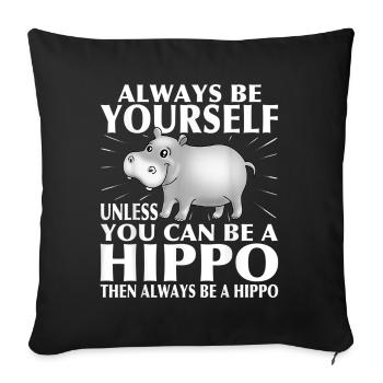 Hippo, cadeau drôle de T-shirt d'hippopotame - Housse de coussin décorative 45 x 45 cm - noir - Devant