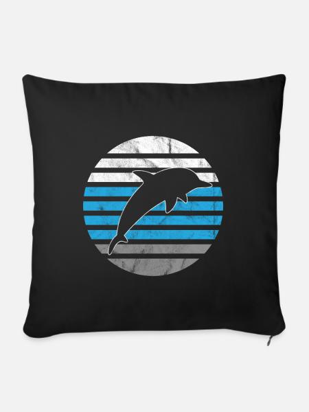 Retro Delphin Ozean - Sofakissenbezug 45 x 45 cm - Schwarz