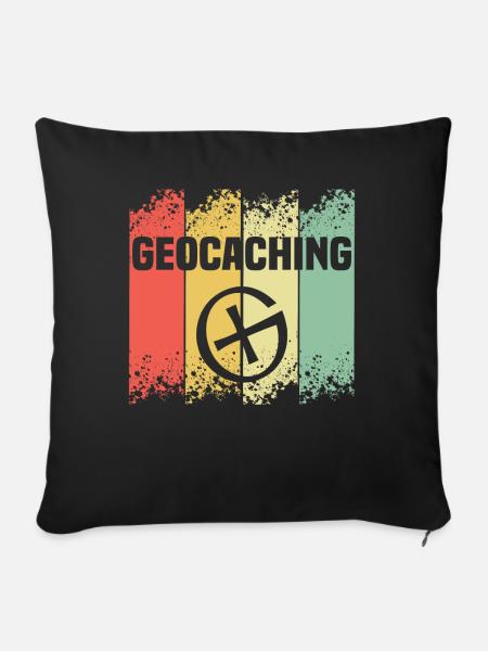 Retro Geocaching Lustiger Geocache - Sofakissenbezug 45 x 45 cm - Schwarz