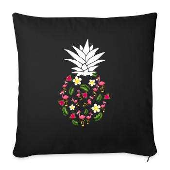 Floral Flamingo Pineapple Tropical - Sofa pillowcase 17,3'' x 17,3'' (45 x 45 cm) - black - Front