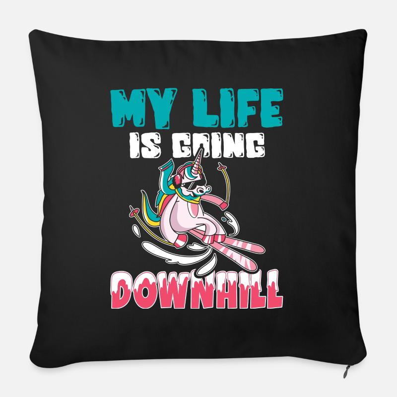 Ski skier skiing - Life going Downhill - Sofa pillowcase 17,3'' x 17,3'' (45 x 45 cm) - black