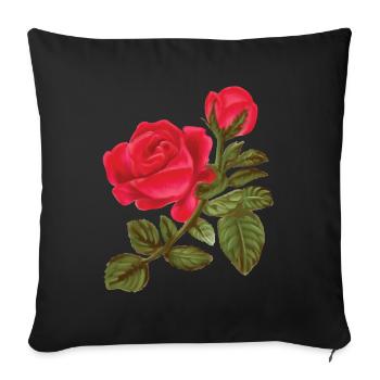 Rose Aquarelle peinte à la main - Housse de coussin décorative 45 x 45 cm - noir - Devant
