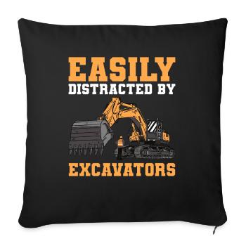 Easily Distracted By Excavators Excavator - Sofa pillowcase 17,3'' x 17,3'' (45 x 45 cm) - black - Front