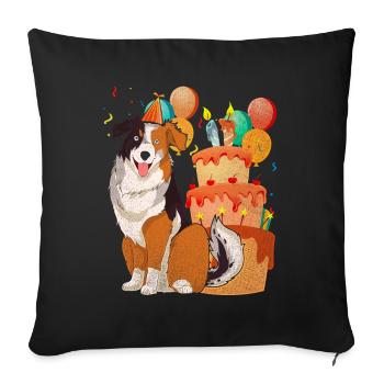 Aussie Dog Birthday Australian Shepherd - Sofa pillowcase 17,3'' x 17,3'' (45 x 45 cm) - black - Front