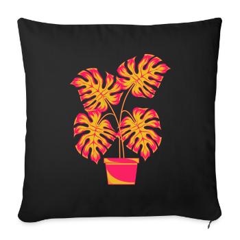 Plante en pot Tropical Monstera Deliciosa Monstera - Housse de coussin décorative 45 x 45 cm - noir - Devant