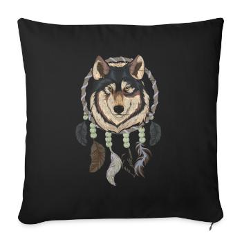 Indian Feathers Boho Dream Catcher Wolf - Sofa pillowcase 17,3'' x 17,3'' (45 x 45 cm) - black - Front