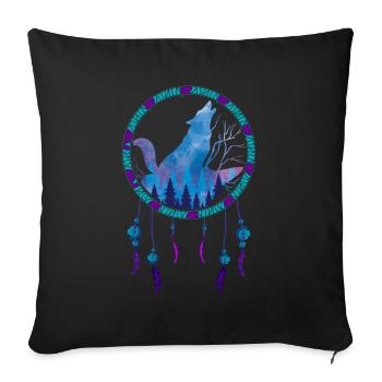 Howling Wolf Gift Indian Dream Catcher - Sofa pillowcase 17,3'' x 17,3'' (45 x 45 cm) - black - Front