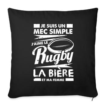 tee-shirt homme humour rugby - Housse de coussin décorative 45 x 45 cm - noir - Devant