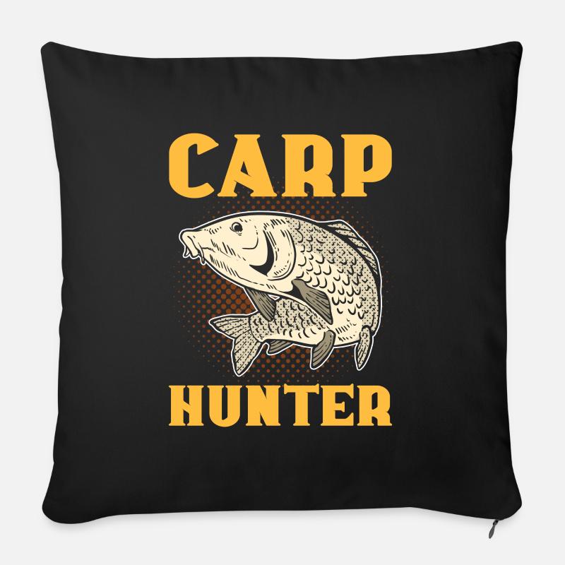 Chasseur de carpes Pêche à la carpe Chasse au poisson - Housse de coussin décorative 45 x 45 cm - noir