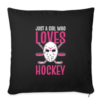 Juste une fille qui aime le hockey Fille de hockey sur glace - Housse de coussin décorative 45 x 45 cm - noir - Devant