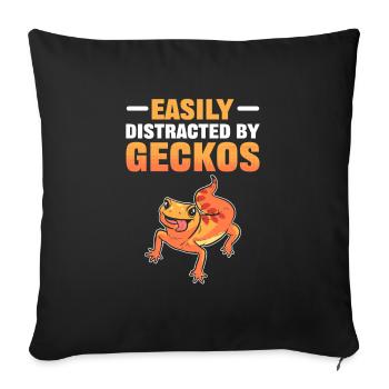 Facilement distrait par Geckos Reptile Lézard Gecko - Housse de coussin décorative 45 x 45 cm - noir - Devant