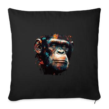 Portrait de singe chimpanzé - Housse de coussin décorative 45 x 45 cm - noir - Devant