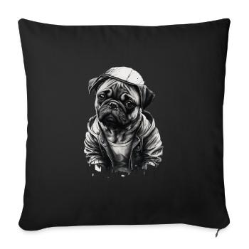Mops-schablonen-design Weiß Und Schwarz - Sofakissenbezug 45 x 45 cm - Schwarz - Vorne