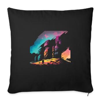 Statue de tête de Rapa Nui Moai Île de Pâques - Housse de coussin décorative 45 x 45 cm - noir - Devant