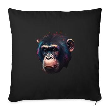 Portrait de singe chimpanzé - Housse de coussin décorative 45 x 45 cm - noir - Devant