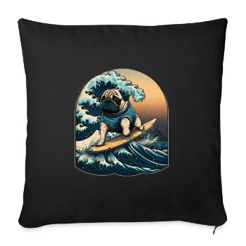 Pug Kanagawa Japanese Art - Sofa pillowcase 17,3'' x 17,3'' (45 x 45 cm) - black - Front