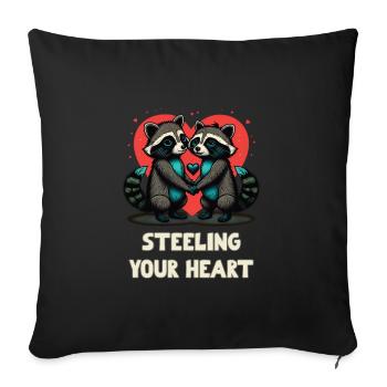Raccoon Steeling Your Heart Valentine's Day - Sofa pillowcase 17,3'' x 17,3'' (45 x 45 cm) - black - Front