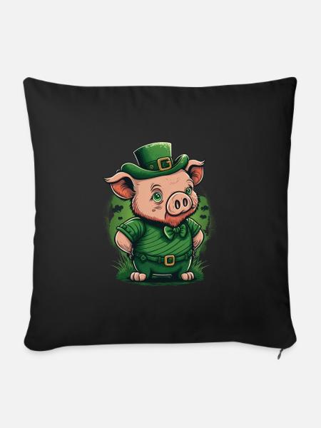 Schwein St. Patty - Sofakissenbezug 45 x 45 cm - Schwarz