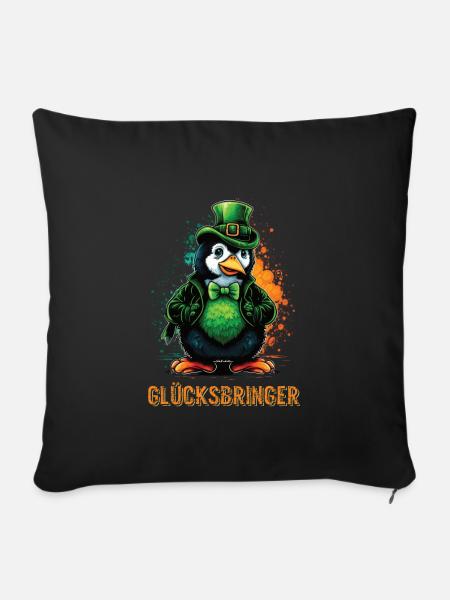 Glücksbringer Pinguin St. Patty - Sofakissenbezug 45 x 45 cm - Schwarz