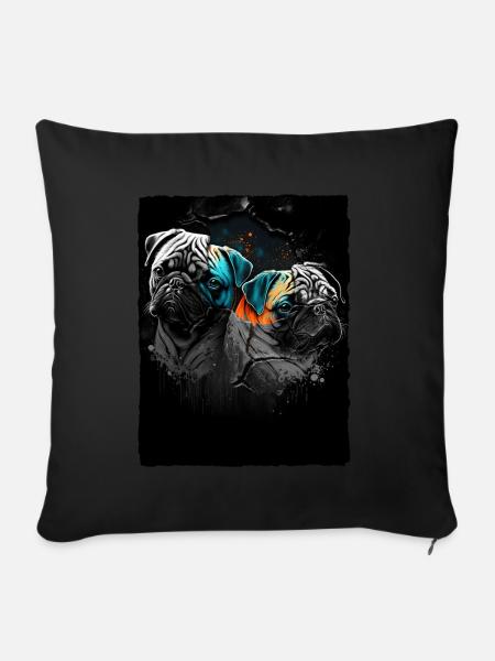 Mops Portrait - Sofakissenbezug 45 x 45 cm - Schwarz