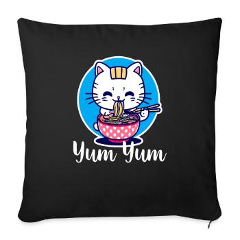 Cute Cat Eats Ramen - Anime - Manga - Sofa pillowcase 17,3'' x 17,3'' (45 x 45 cm) - black - Front