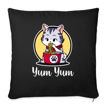 Cute Cat Eats Ramen - Anime - Manga - Sofa pillowcase 17,3'' x 17,3'' (45 x 45 cm) - black - Front