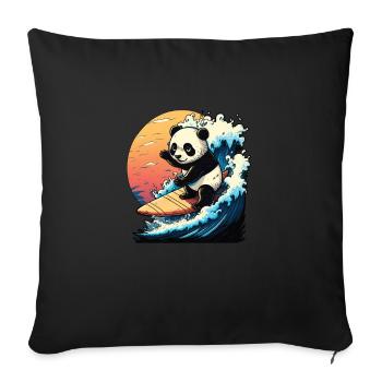Panda ours surfant sur la grosse vague - Housse de coussin décorative 45 x 45 cm - noir - Devant