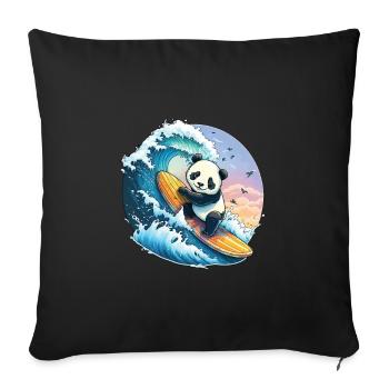 Panda ours surfant sur la grosse vague - Housse de coussin décorative 45 x 45 cm - noir - Devant