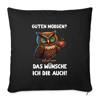 Gute Laune Eule - Sofakissenbezug 45 x 45 cm - Schwarz - Vorne
