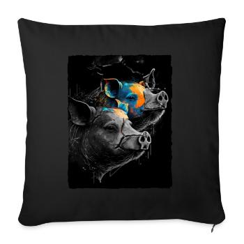 Portrait astucieux de deux cochons - Housse de coussin décorative 45 x 45 cm - noir - Devant
