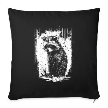 Waschbär Weiß & Schwarz Schablone - Sofakissenbezug 45 x 45 cm - Schwarz - Vorne