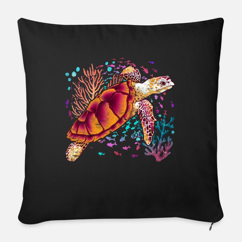 Farbenfrohes Meerestier Geschenk Tier Schildkröte - Sofakissenbezug 45 x 45 cm - Schwarz