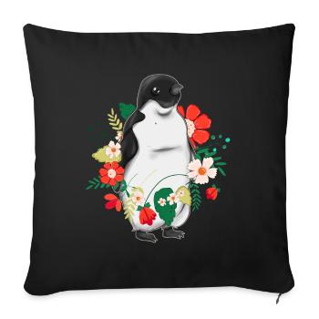Zoo Tier Blumen Blüten Geschenk Niedliches Pinguin - Sofakissenbezug 45 x 45 cm - Schwarz - Vorne