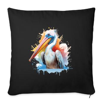 Portrait à l’aquarelle de pélican – amoureux de la nature - Housse de coussin décorative 45 x 45 cm - noir - Devant