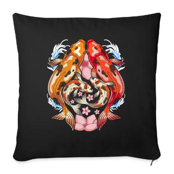 Japanische Kirschblüten Fisch Sakura Koi Karpfen - Sofakissenbezug 45 x 45 cm - Schwarz - Vorne