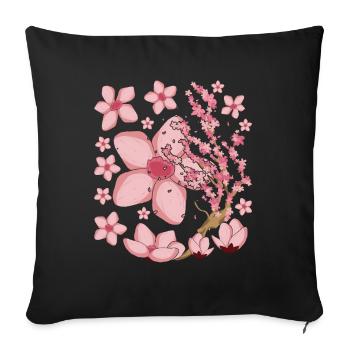 Idée cadeau Sakura japonaise Fleurs de cerisier - Housse de coussin décorative 45 x 45 cm - noir - Devant