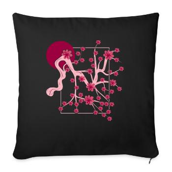 Fleur de cerisier du Japon Cadeau Lune Japonaise Sakura - Housse de coussin décorative 45 x 45 cm - noir - Devant