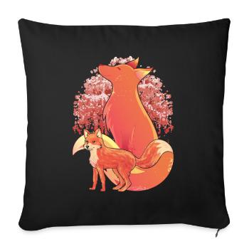 Cherry Blossom Forest Animal Sakura Fox Gift Fox - Sofa pillowcase 17,3'' x 17,3'' (45 x 45 cm) - black - Front