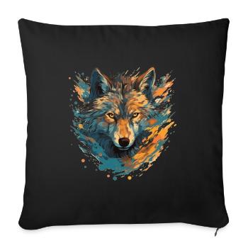 Künstlerisches Wolfsporträt - Sofakissenbezug 45 x 45 cm - Schwarz - Vorne