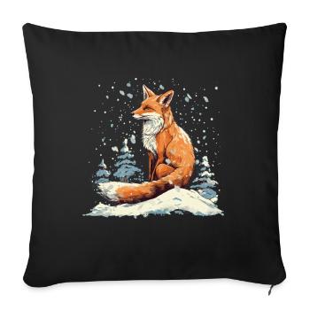 Renard au pays des merveilles de l’hiver - Housse de coussin décorative 45 x 45 cm - noir - Devant