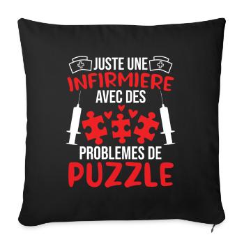 Infirmière avec des problèmes de puzzle - Housse de coussin décorative 45 x 45 cm - noir - Devant