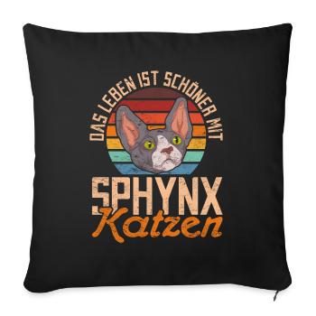 Retro Das Leben ist schöner mit Sphynx Katzen - Sofakissenbezug 45 x 45 cm - Schwarz - Vorne