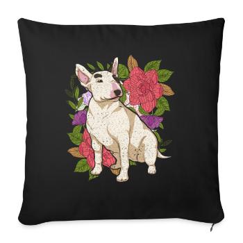 Propriétaires de chiens Fleurs Chiens Cadeau Bull Terrier - Housse de coussin décorative 45 x 45 cm - noir - Devant