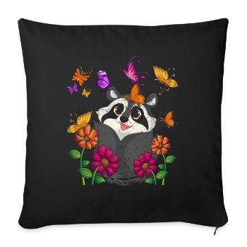 Forest Animal Gift Mignon papillon raton laveur - Housse de coussin décorative 45 x 45 cm - noir - Devant