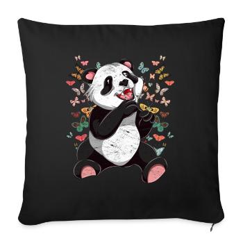Panda Bear Zoo Animal Gift Butterfly Panda - Housse de coussin décorative 45 x 45 cm - noir - Devant