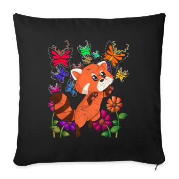 Blumen Zoo Tier Geschenk Schmetterling Roter Panda - Sofakissenbezug 45 x 45 cm - Schwarz - Vorne